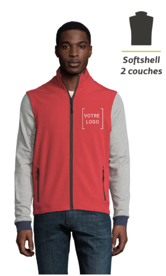 veste sans manche rouge portée par un mannequin masculin